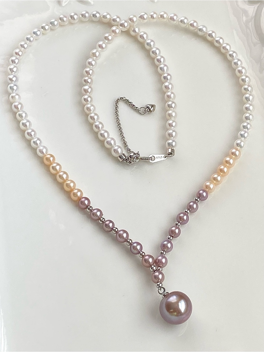 N318-Premium Ombre Baby Pearl And Edison Pearl S925 Sterling Silver Necklace